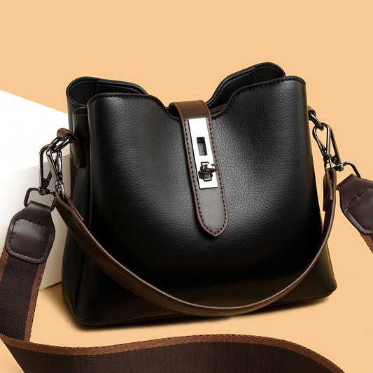 "Elegant Women's Small Bucket Bag 😍: Classic Shoulder & Crossbody PU Leather Handbag 🌟, Fashionable Versatile Purse 💼"