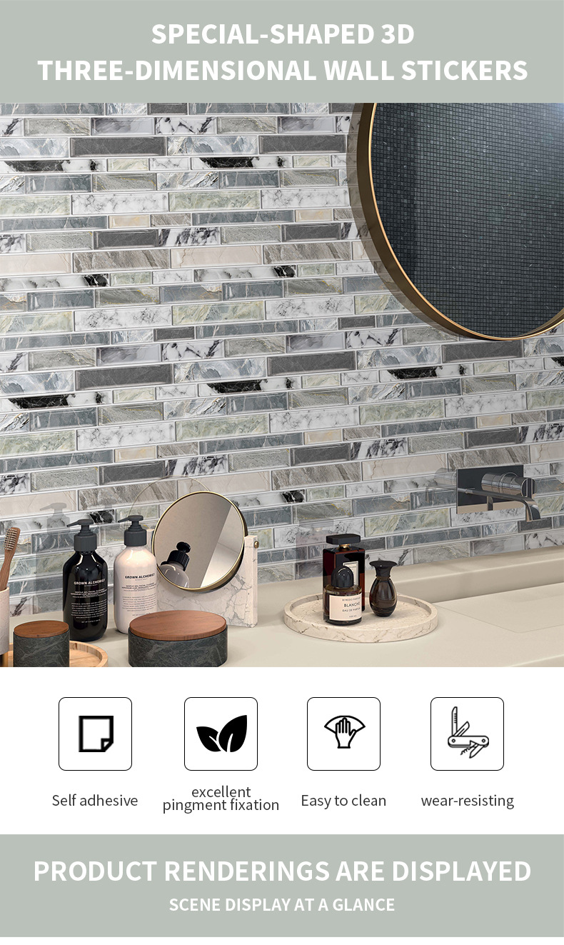 Waterproof and moistureproof 3D three-dimensional wall imitation tile stickers