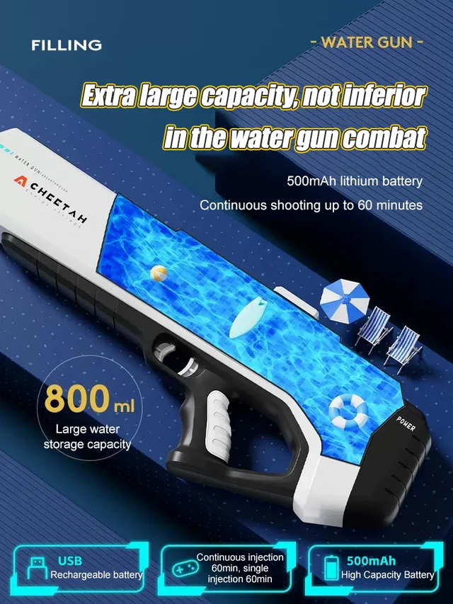 Pulse Electric Continuous Firing Water Gun Toy with Automatic Water Absorption