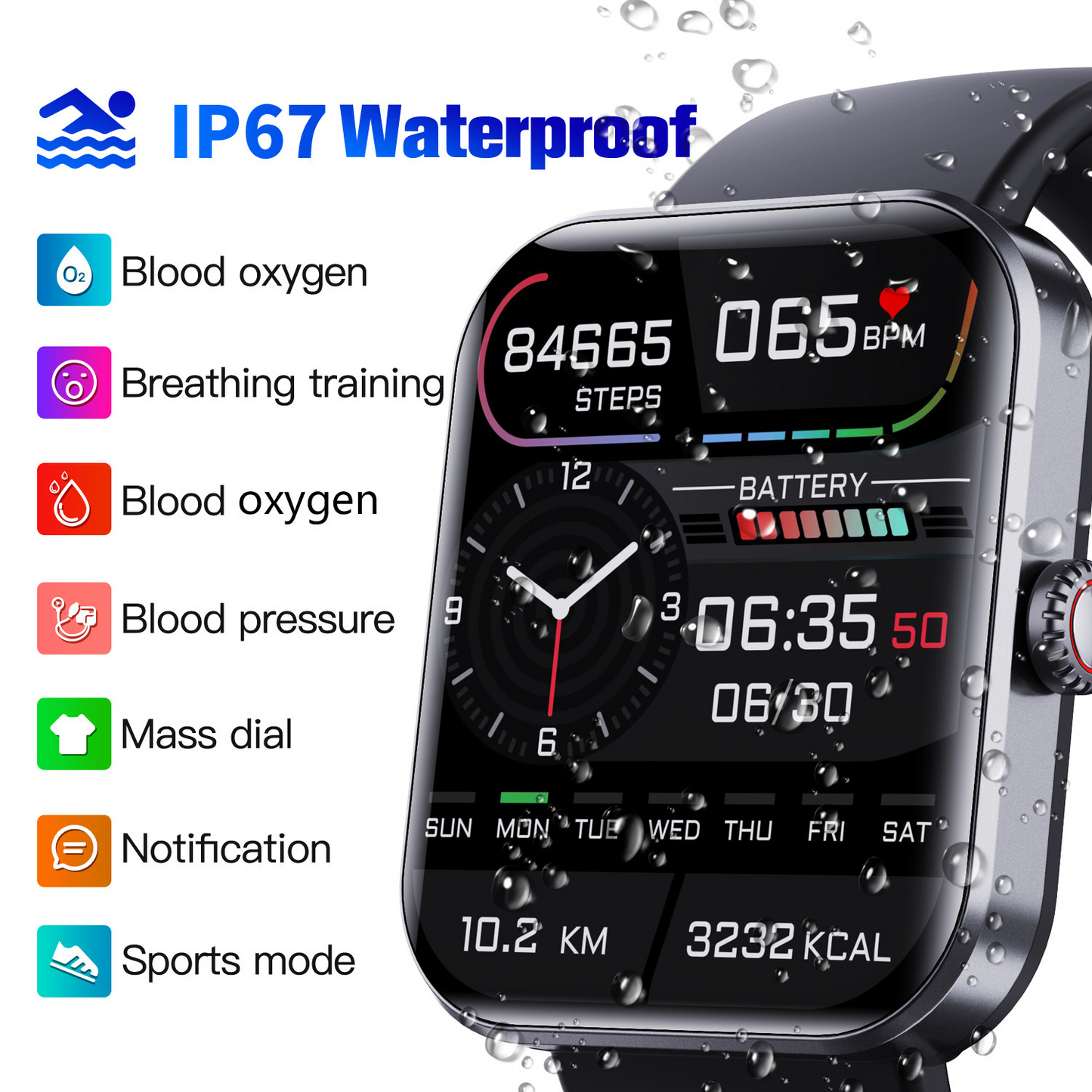 [All day monitoring of heart rate and blood pressure] Bluetooth fashion smartwatch