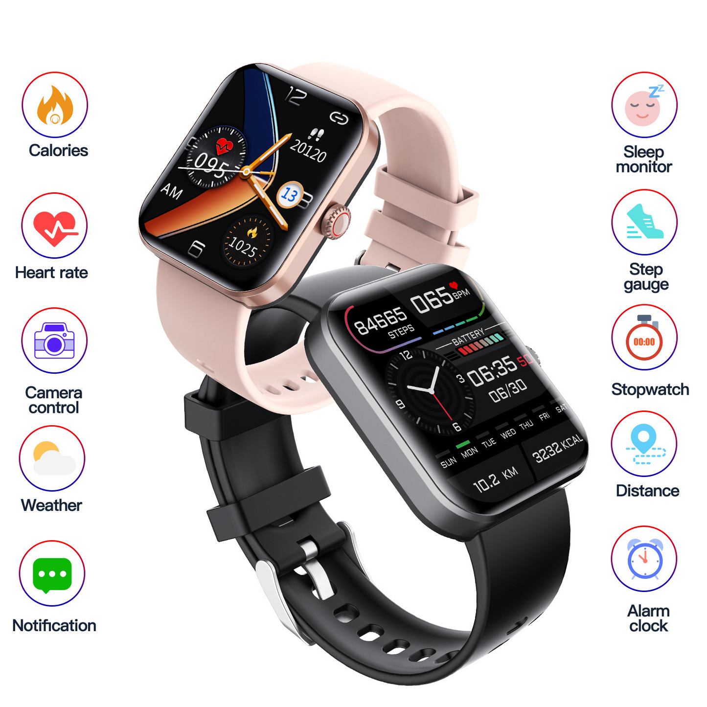 [All day monitoring of heart rate and blood pressure] Bluetooth fashion smartwatch