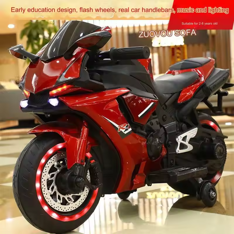 Children's large rechargeable 12V two-wheeled toy racing motorcycle