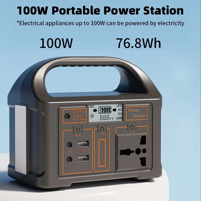 Portable Mini Outdoor Power Supply With 110V US Standard, 100W Lithium Iron Phosphate Energy Storage Power Supply, LED Lighting, And Multiple Sockets