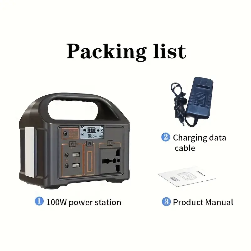 Portable Mini Outdoor Power Supply With 110V US Standard, 100W Lithium Iron Phosphate Energy Storage Power Supply, LED Lighting, And Multiple Sockets