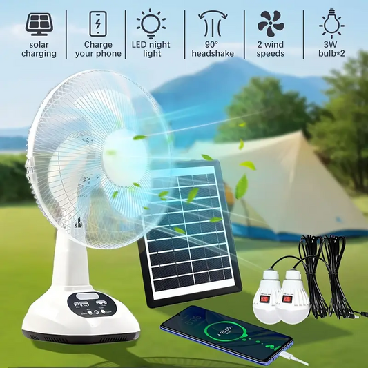 New 2024 Solar Powered USB Rechargeable 12inch Fan With solar panel