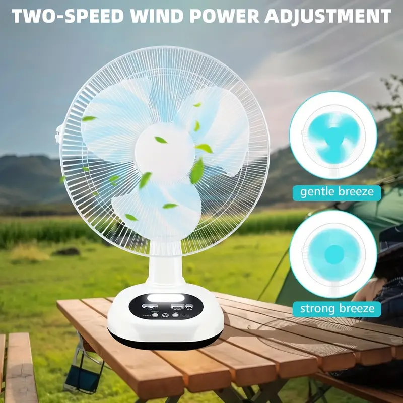 New 2024 Solar Powered USB Rechargeable 12inch Fan With solar panel