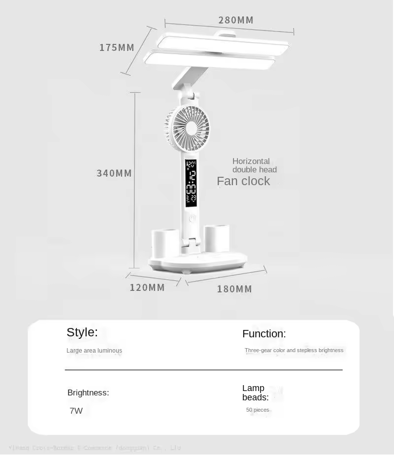 Dual Head LED Desk Lamp With Calendar Clock And Fan Touch Control Table Lamp With Pen Holder For Bedroom Study Reading Lamp