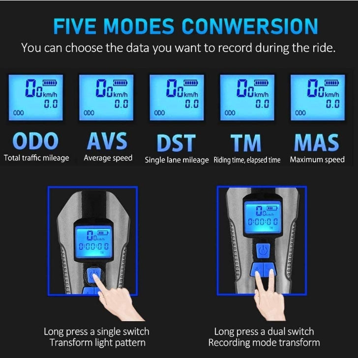 Multifunctional Bicycle Horn Speedometer Riding Light