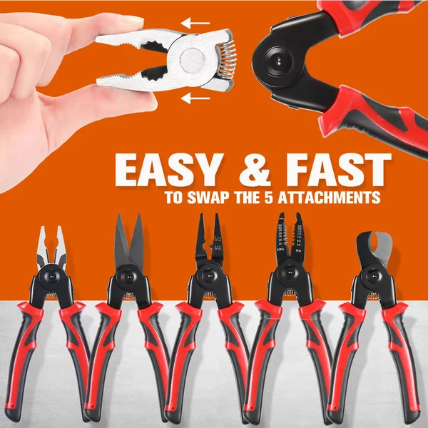 Multifunctional 5-in-1 Interchangeable Head Pliers Tool Set